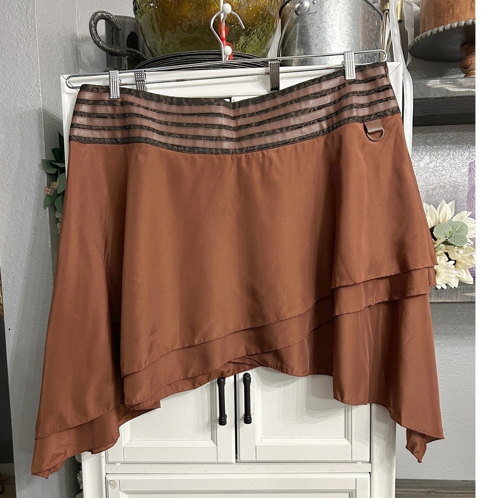 Brown Renaissance Steampunk Tiered Asymmetrical Skirt 6XL Plus size